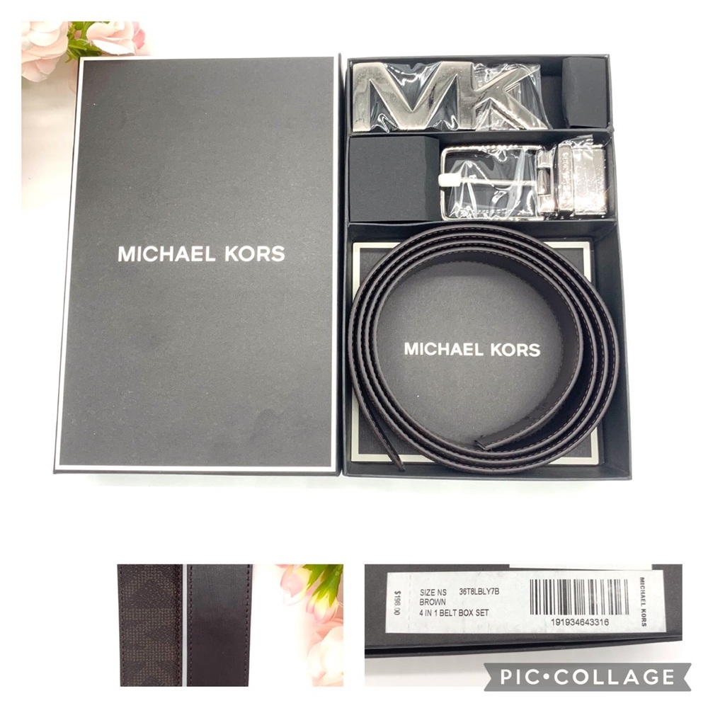 Michael Kors Reversible Leather Belt for Men with two Buckles in BROWN #3316